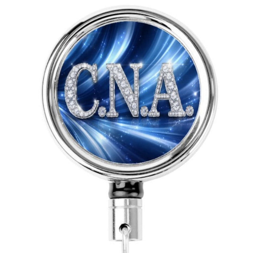 C.N.A. Badge Reel – Blue Brilliance, Certified Care-Heavy Duty Metal Badge Reel