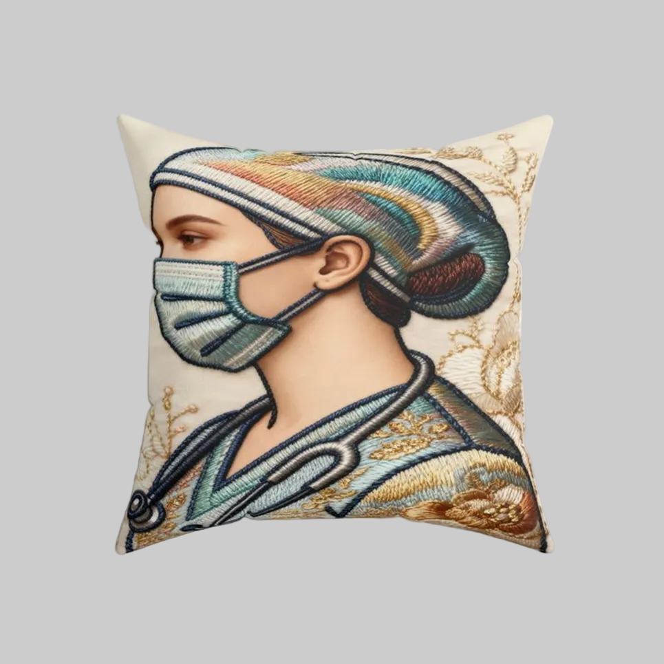 Lux Exclusive  Healthcare Tribute Faux Suede Pillow — Medical Hero Portrait Decorative Throw Pillow