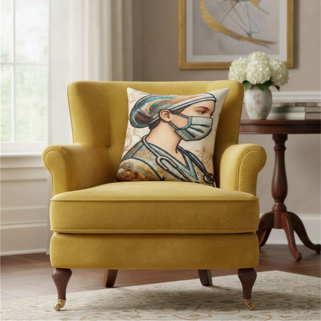 Lux Exclusive  Healthcare Tribute Faux Suede Pillow — Medical Hero Portrait Decorative Throw Pillow