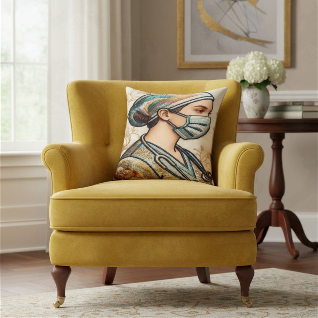 Lux Exclusive  Healthcare Tribute Faux Suede Pillow — Medical Hero Portrait Decorative Throw Pillow