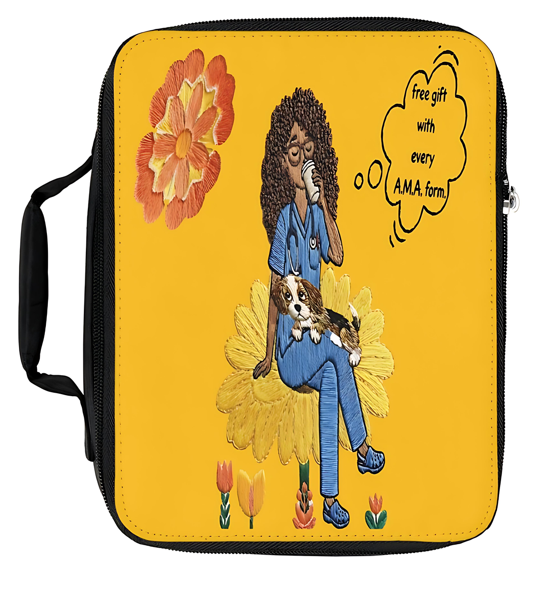 Yellow Floral Retro Woman Lunch Bag – 'I Am Enough' Insulated Tote