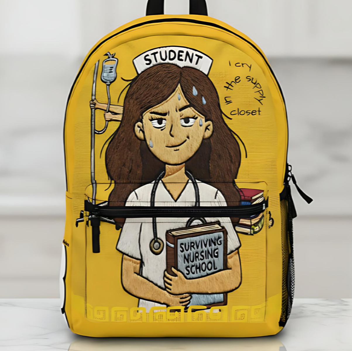 Nursing Student Backpack — 'Surviving Nursing School' Cute Nurse Cartoon Bag