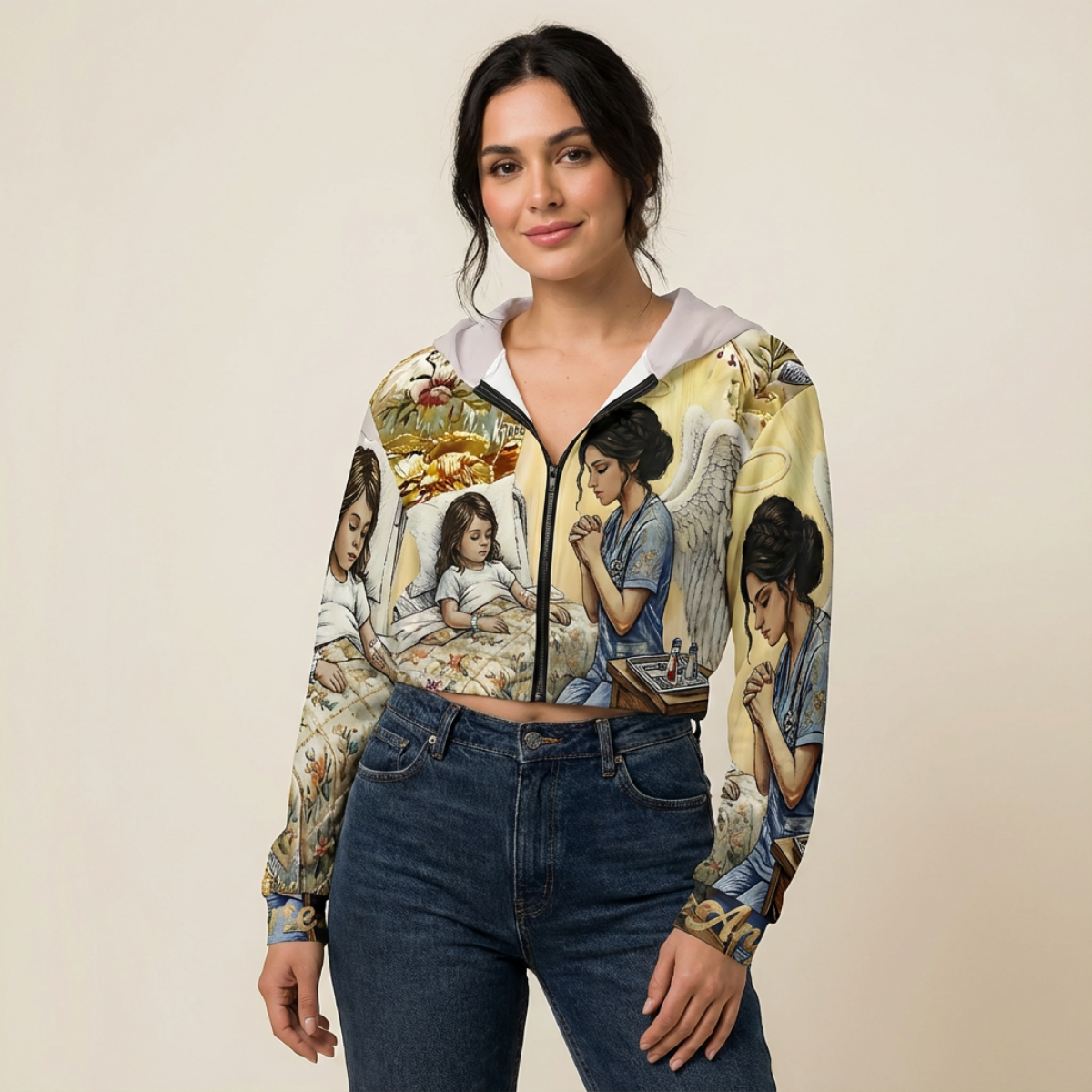 Nurse Angel Chiffon Cropped Jacket zipper coat