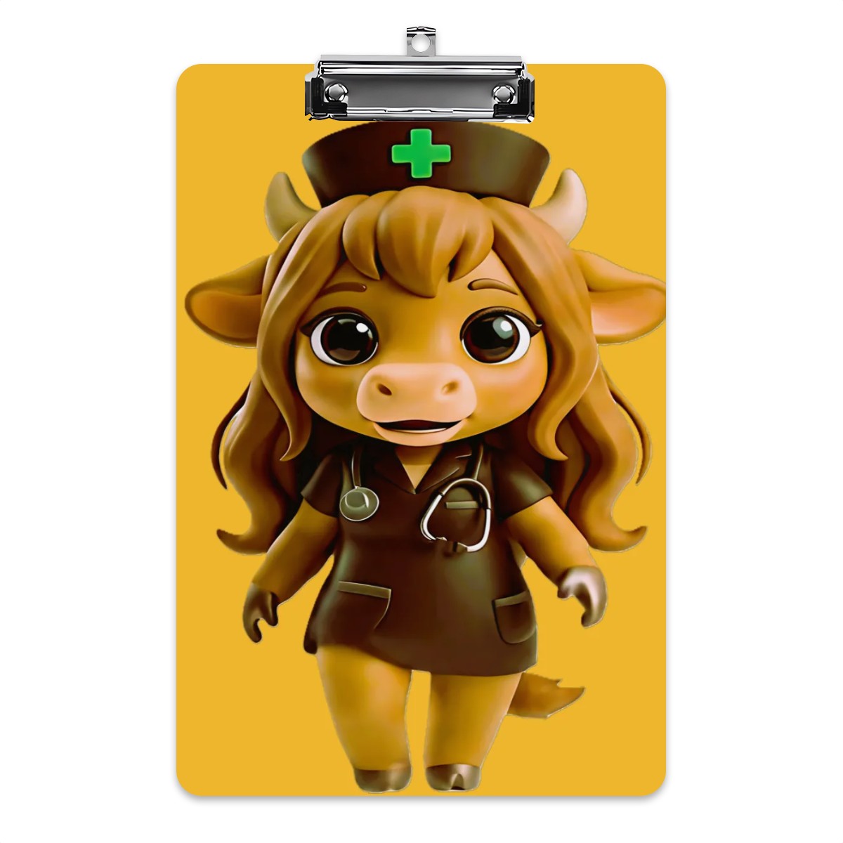 Cow Nurse Cutie — Mustard Yellow Medical Clipboard
