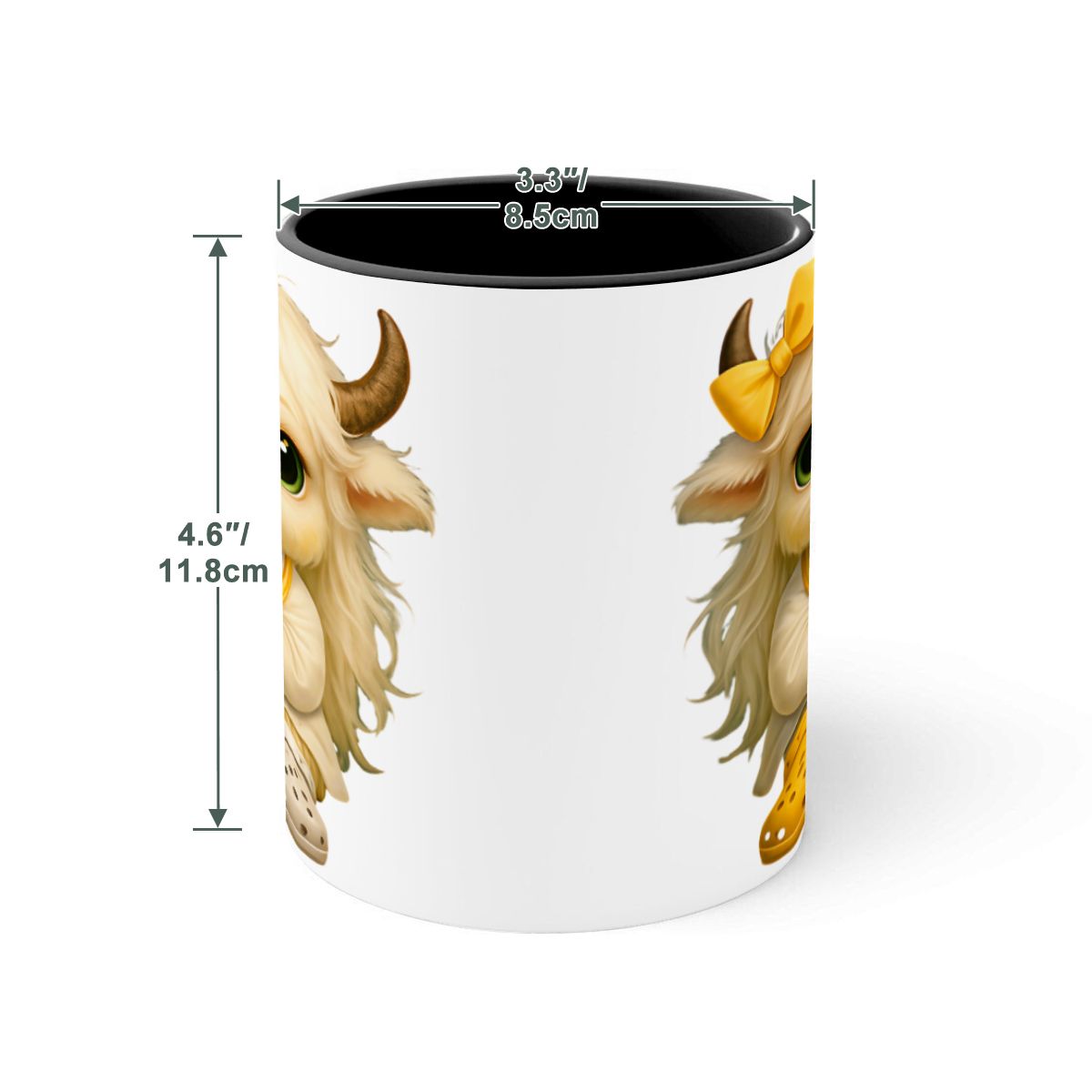 Highland Cow Mini‑Doc Ceramic Mug — Premium Gloss (15oz) (Made in USA)