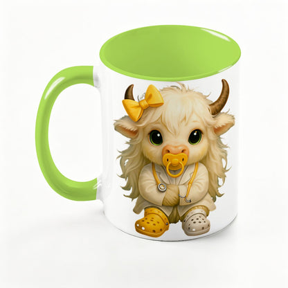 Highland Cow Mini‑Doc Ceramic Mug — Premium Gloss (15oz) (Made in USA)