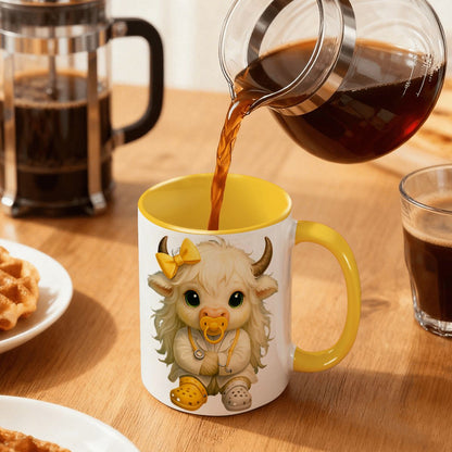 Highland Cow Mini‑Doc Ceramic Mug — Premium Gloss (15oz) (Made in USA)