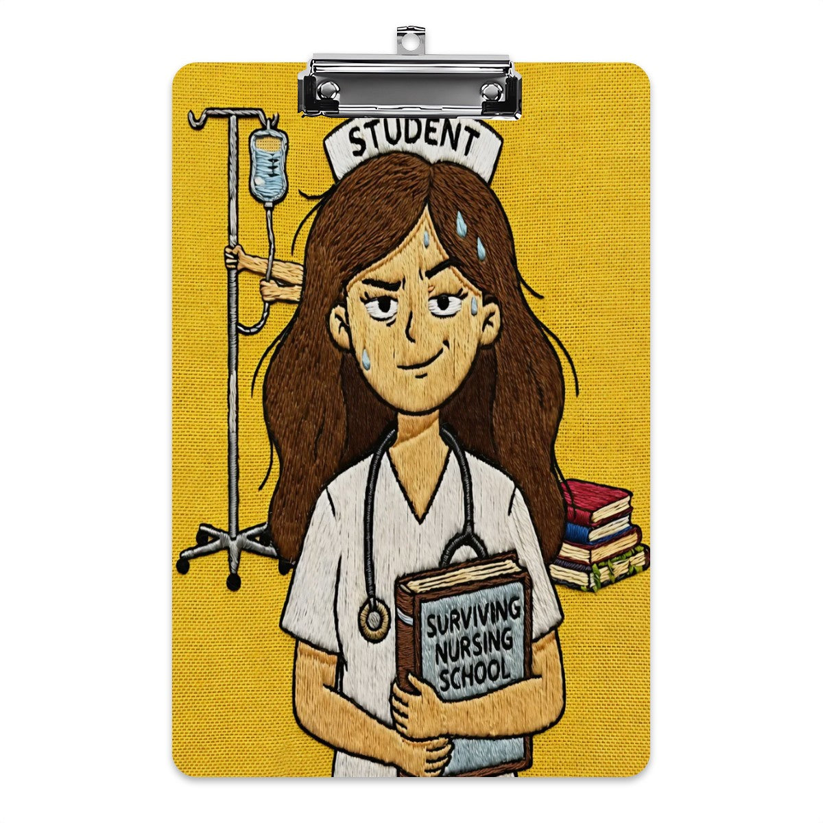 Stitched & Stressed — Nursing Student Faux Embroidery Clipboard