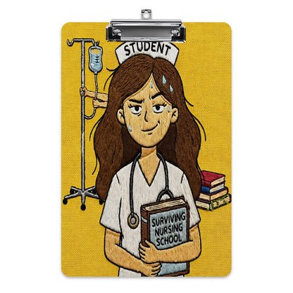 Stitched & Stressed — Nursing Student Faux Embroidery Clipboard