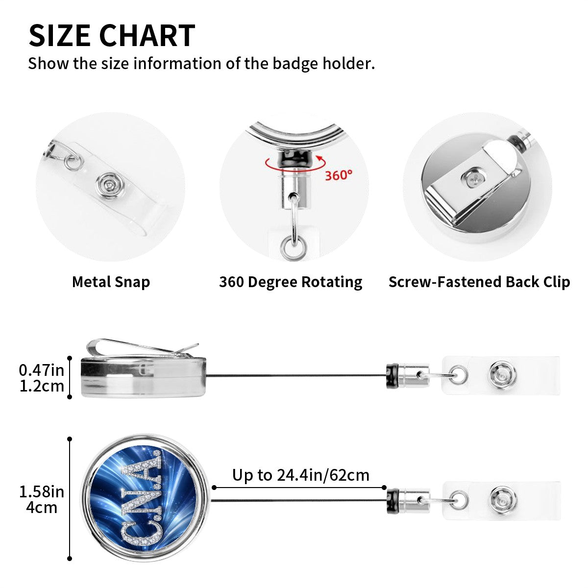 C.N.A. Badge Reel – Blue Brilliance, Certified Care-Heavy Duty Metal Badge Reel