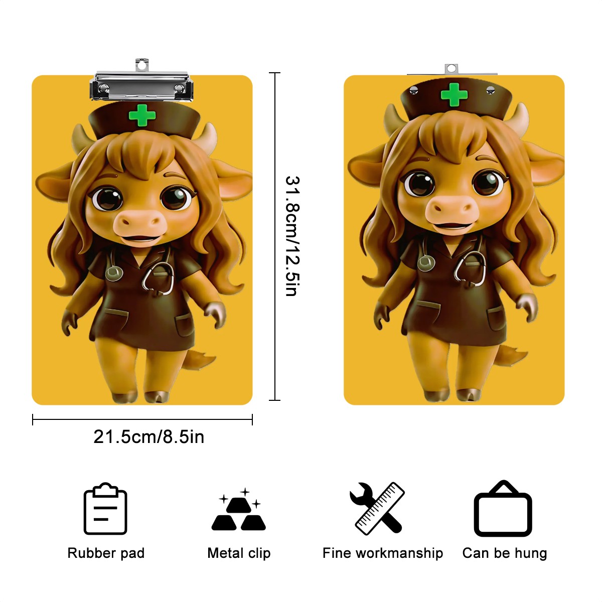 Cow Nurse Cutie — Mustard Yellow Medical Clipboard