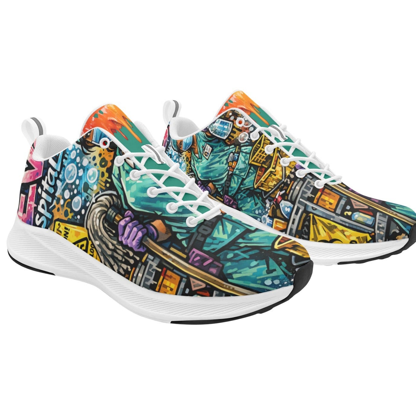 Environmental Services Warrior Sneakers — Graffitti‑Style Design
