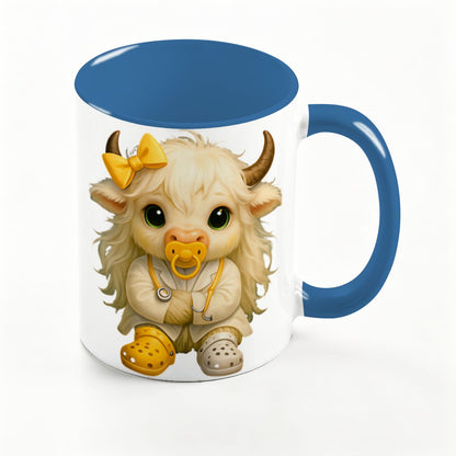 Highland Cow Mini‑Doc Ceramic Mug — Premium Gloss (15oz) (Made in USA)