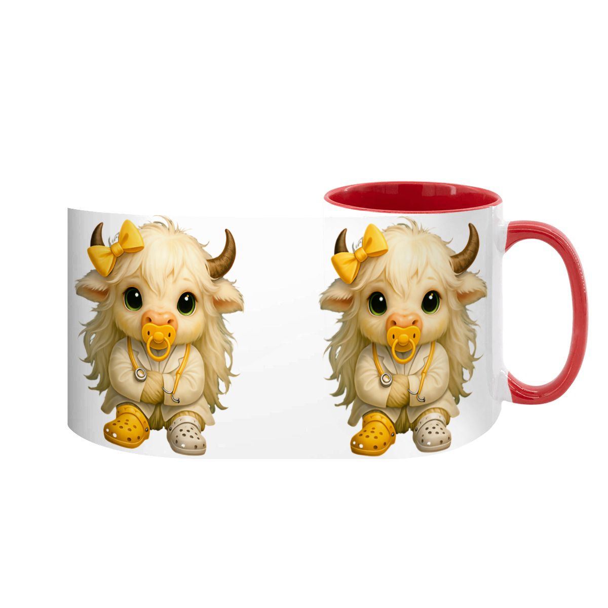Highland Cow Mini‑Doc Ceramic Mug — Premium Gloss (15oz) (Made in USA)