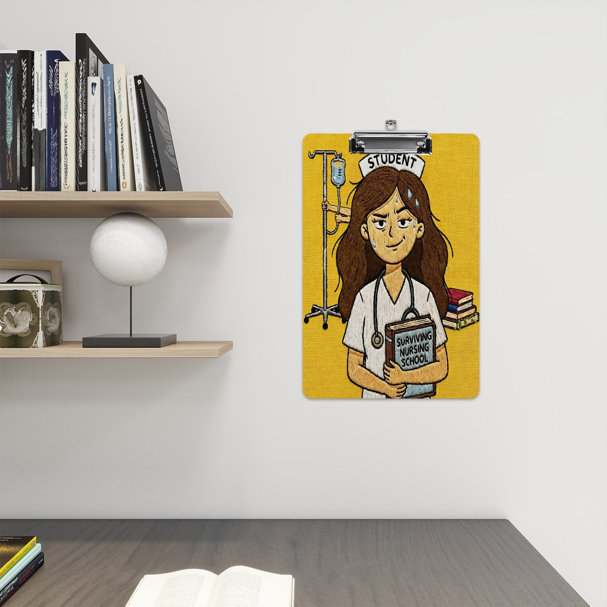 Stitched & Stressed — Nursing Student Faux Embroidery Clipboard
