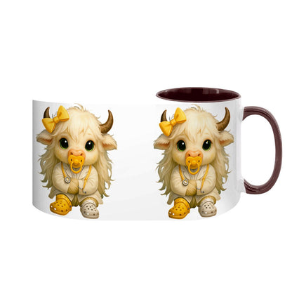 Highland Cow Mini‑Doc Ceramic Mug — Premium Gloss (15oz) (Made in USA)