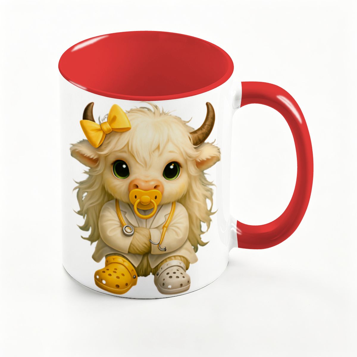 Highland Cow Mini‑Doc Ceramic Mug — Premium Gloss (15oz) (Made in USA)